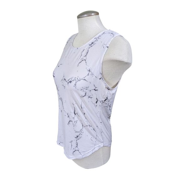 BUFF BUNNY Womens Size L Top Athletic Gym White Black Sleeveless Marble Design - Picture 3 of 5